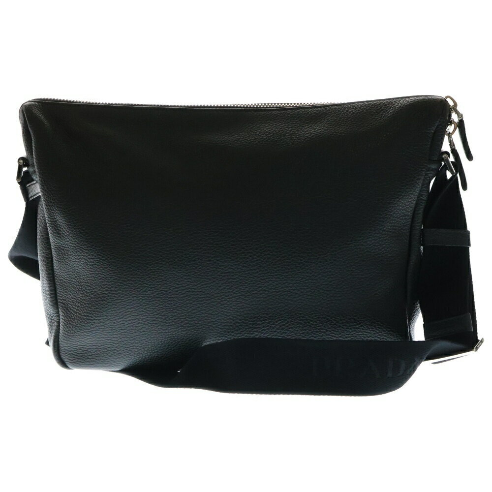 Prada Crossbody Bag Plate Logo Vitello Dino Triangle Leather Black Shoulder